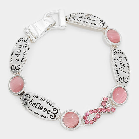 Pink Awareness Silver Enamel Bracelet