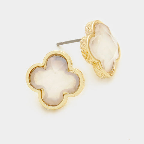 Quatrefoil Mother of Pearl Clover Stone Stud Earrings