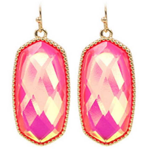 Neon Pink Hexagon Earrings