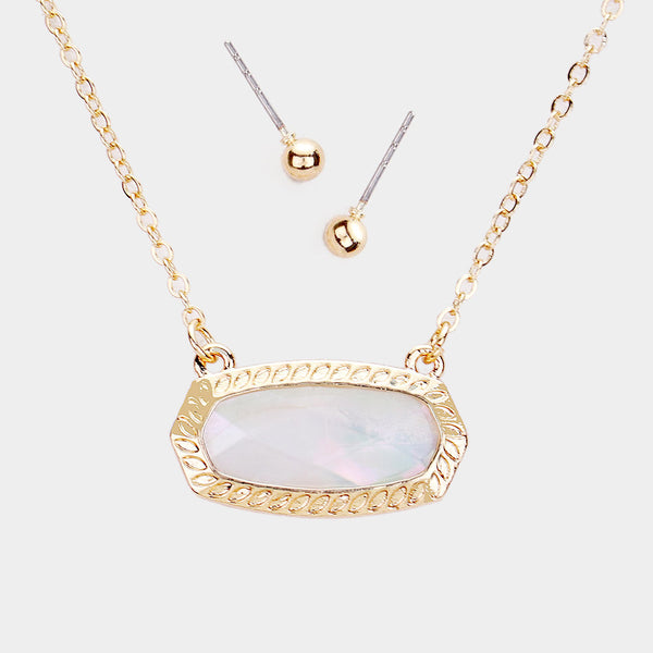 Mother of Pearl Hexagon Stone Pendant Necklace