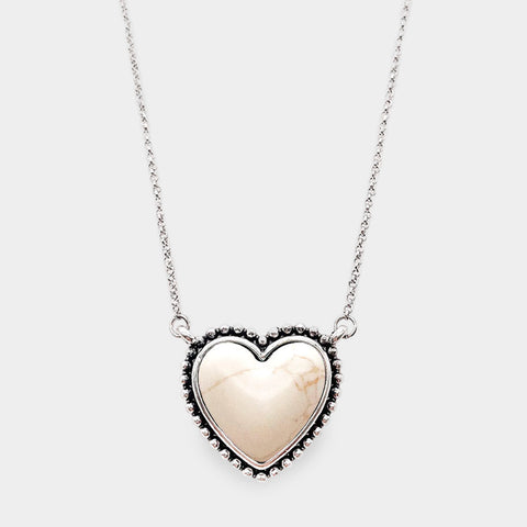 Neutral Heart Natural Stone Pendant Necklace
