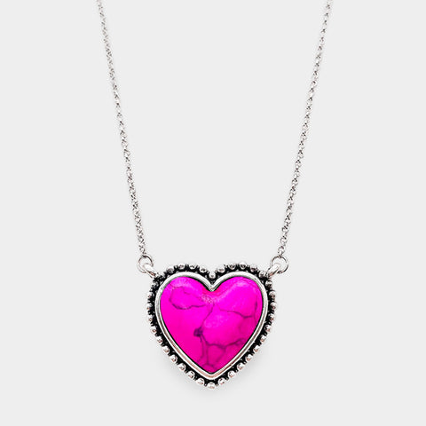 Pink Heart Natural Stone Pendant Necklace