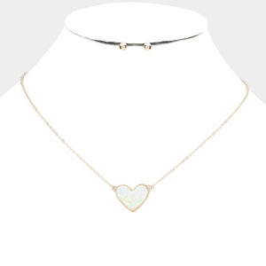Druzy Iridescent Heart Pendant Necklace