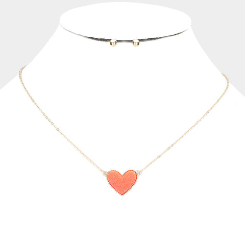 Druzy Orange Heart Pendant Necklace