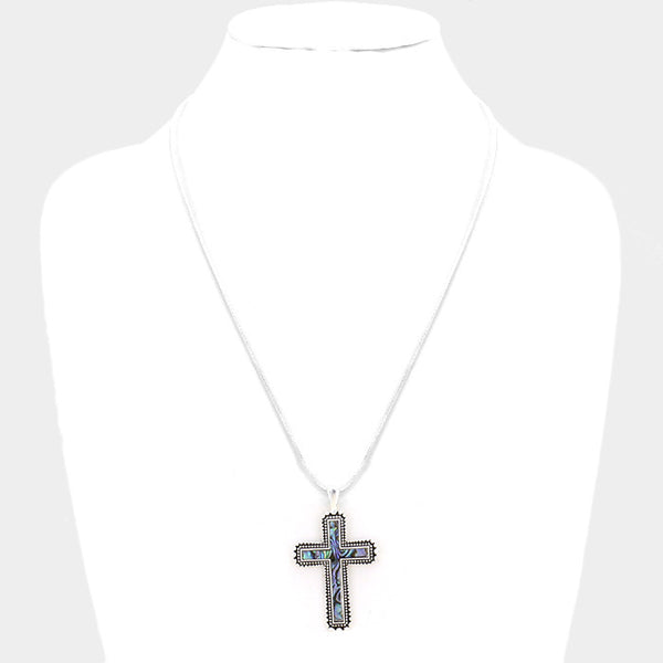 Abalone Cross Pendant Necklace