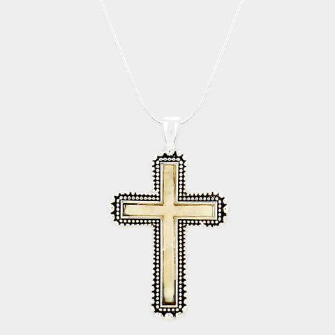 Mother of Pearl Cross Pendant Necklace