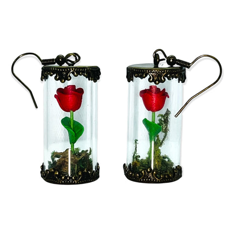 Rose In Glass Bottle Earrings