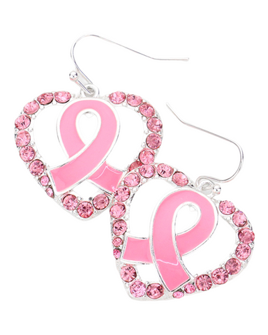 Pink Ribbon Awareness Heart Earrings