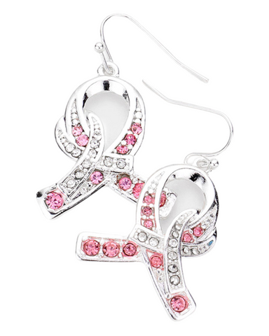 Pink Ribbon Rhinestone Earrings