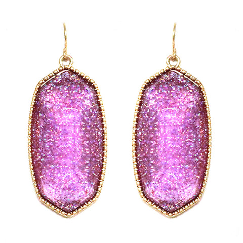 Purple Glitter Hexagon Earrings