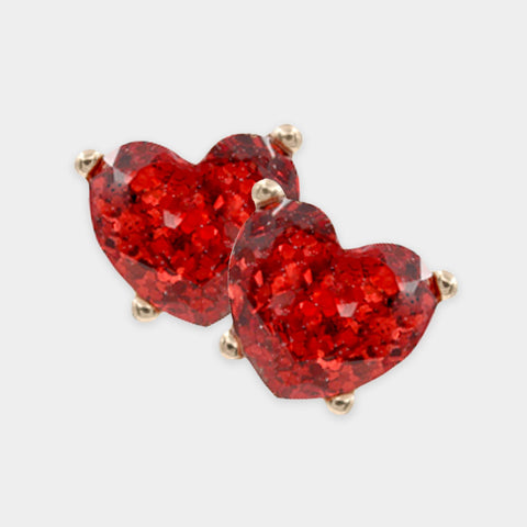 Red Glittered Heart Stud Earrings