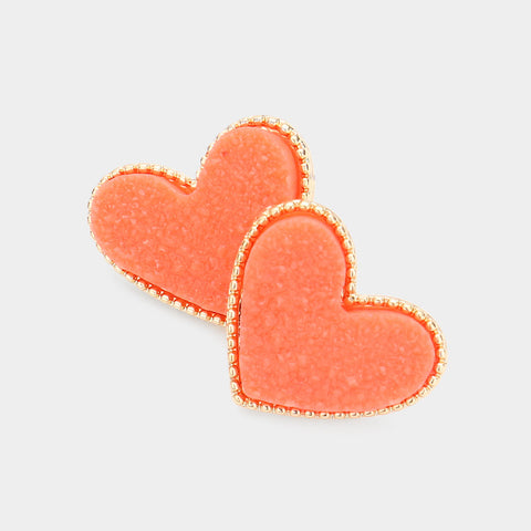 Druzy Orange Heart Earrings