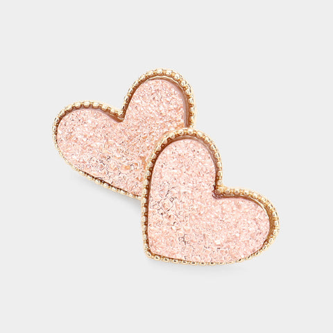 Druzy Rose Gold Heart Earrings