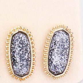 Gray Glitter Hexagon Stud Earrings