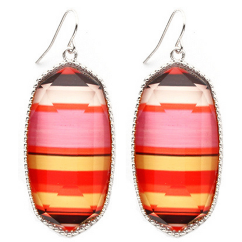 Fuscia Striped Hexagon Earrings