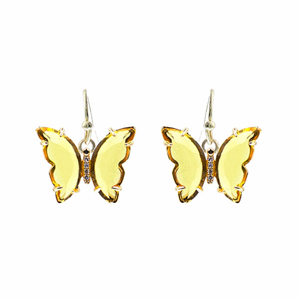 Citrine Glass Butterfly Earrings