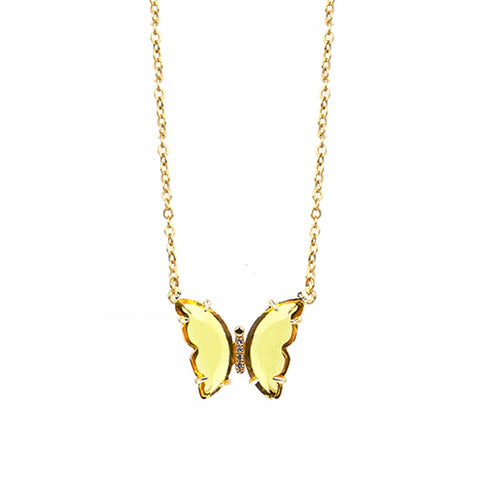 Citrine Glass Butterfly Necklace