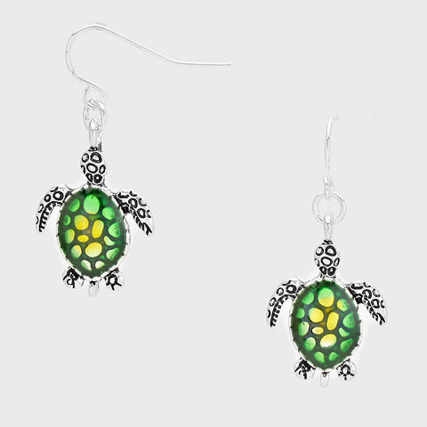 Green Enamel Turtle Earrings