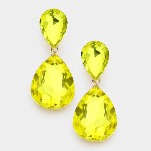 Formal Yellow Crystal Double Teardrop Dangle Earrings