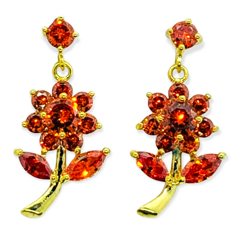 Orange Burmese Cubic Zirconia Rose Drop Earrings