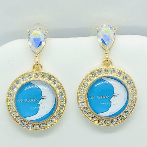 Mexican Loteria-La Luna Iridescent Earrings