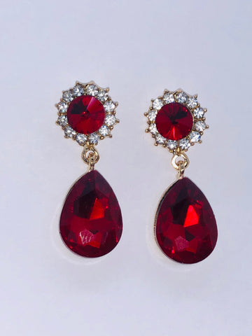 Ruby Red Floral Dangle Earrings