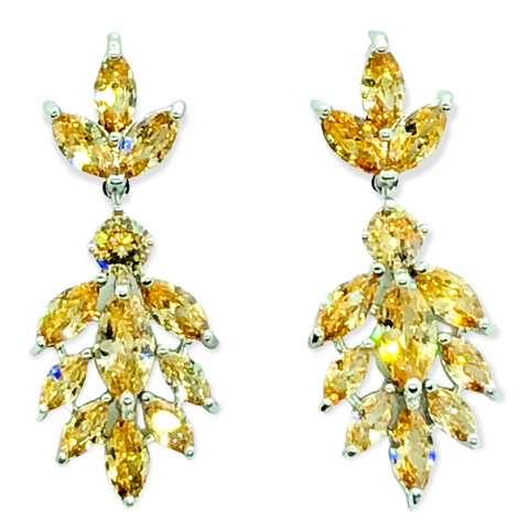 Light Peach Cubic Zirconia Navette Chandelier Earrings