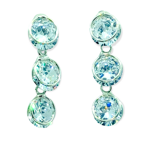 Silver Crystal Cubic Zirconia Circle Drop Earrings