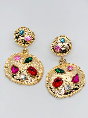 Gold Multi-Color Rhinestone Earrings