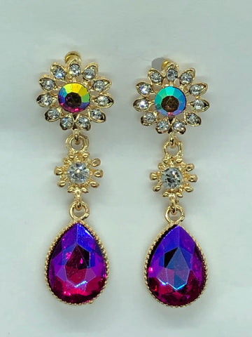 Fuschia Floral Dangle Earrings