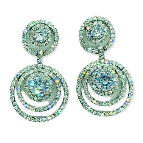 Silver Cubic Zirconia Stacked Circle Drop Earrings